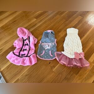 Set of Three Dog Dresses - Pink, Gray, and Cream